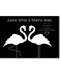 Personalised wedding gift poster featuring two flamingos forming a heart