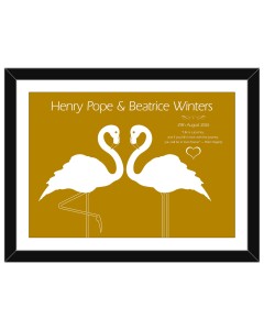 Personalised wedding gift, flamingos forming a heart