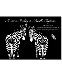 Personalised zebra wedding art print with romantic quote (black & white)