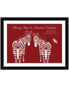 Zebra and butterfly framed poster, personalised wedding gift